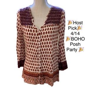 HP!! Lucky Brand Live in Love Patterned Button Down Long Sleeve Top